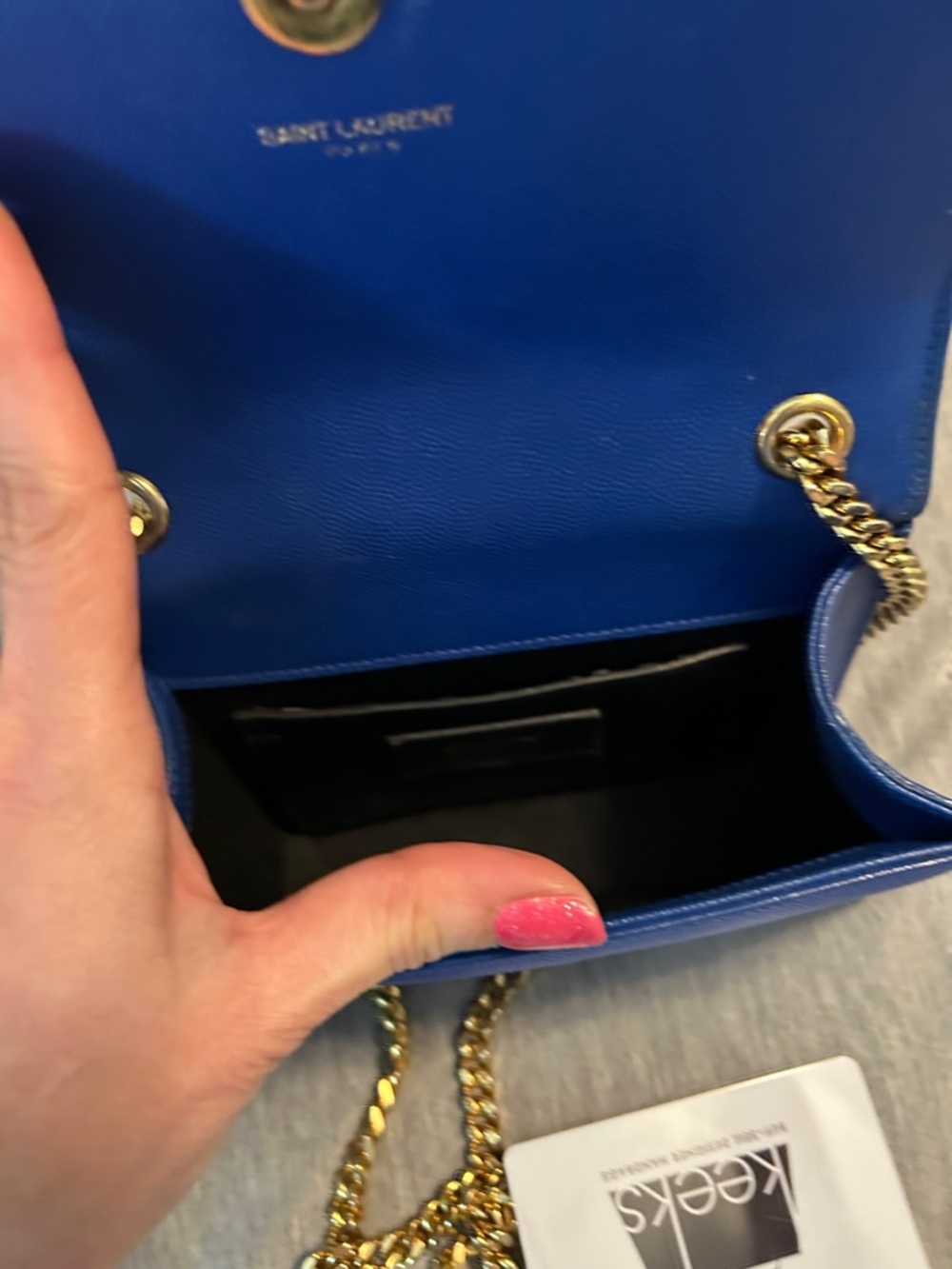 Saint Laurent Royal Blue Chain Wallet with Gold Hardware - Picture 5 of 11